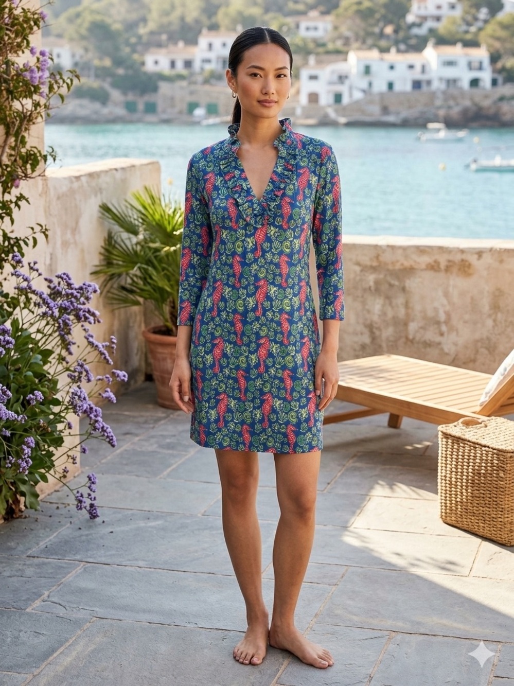 NWT Simply Southern "Caroline" Seahorse Ruffle Dress Small Preppy Coastal